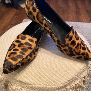 Nine west calf hair leather leopard cheetah flats loafer shoe size 6